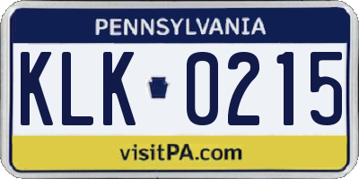 PA license plate KLK0215