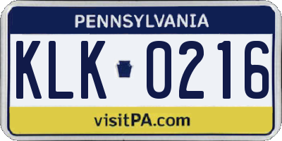 PA license plate KLK0216