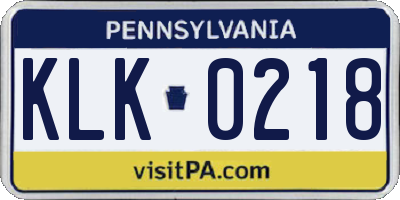 PA license plate KLK0218