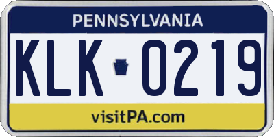 PA license plate KLK0219