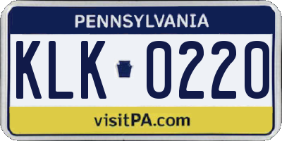 PA license plate KLK0220