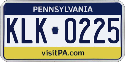 PA license plate KLK0225