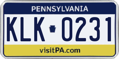 PA license plate KLK0231