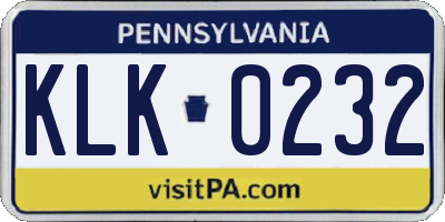 PA license plate KLK0232