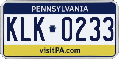 PA license plate KLK0233