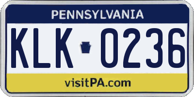 PA license plate KLK0236