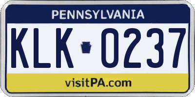 PA license plate KLK0237