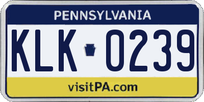 PA license plate KLK0239