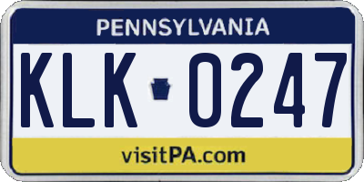 PA license plate KLK0247