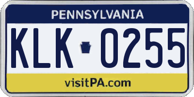 PA license plate KLK0255