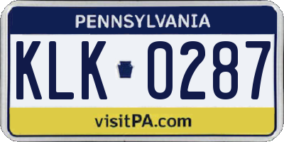 PA license plate KLK0287