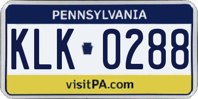 PA license plate KLK0288