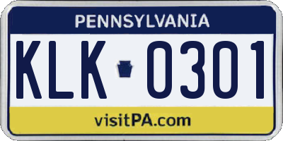 PA license plate KLK0301