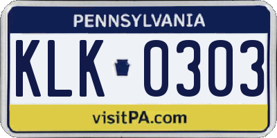 PA license plate KLK0303