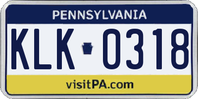 PA license plate KLK0318