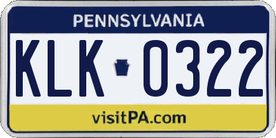 PA license plate KLK0322