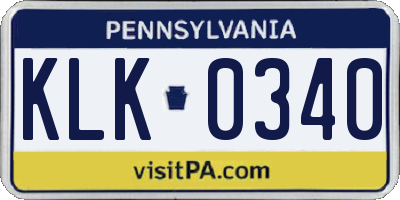PA license plate KLK0340