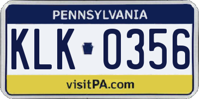 PA license plate KLK0356
