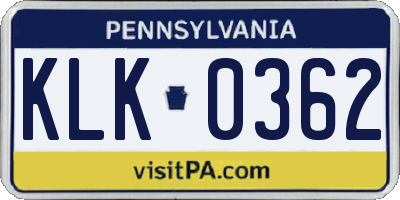 PA license plate KLK0362
