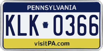 PA license plate KLK0366