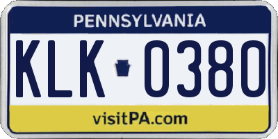 PA license plate KLK0380