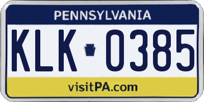 PA license plate KLK0385