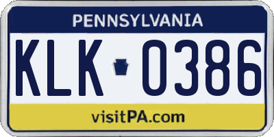PA license plate KLK0386