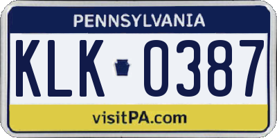 PA license plate KLK0387