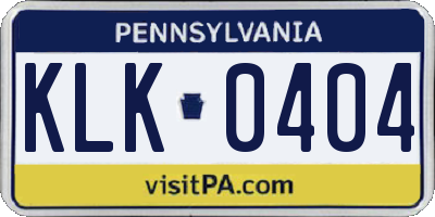 PA license plate KLK0404