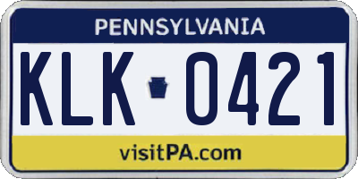 PA license plate KLK0421
