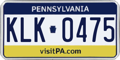 PA license plate KLK0475
