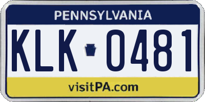 PA license plate KLK0481