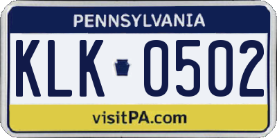 PA license plate KLK0502