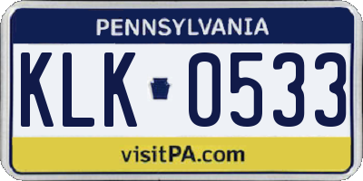 PA license plate KLK0533