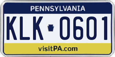 PA license plate KLK0601