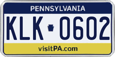 PA license plate KLK0602