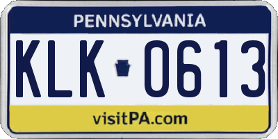 PA license plate KLK0613