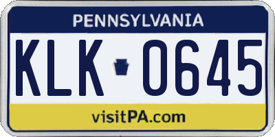 PA license plate KLK0645