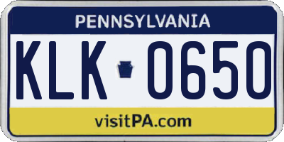 PA license plate KLK0650