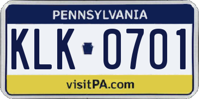 PA license plate KLK0701
