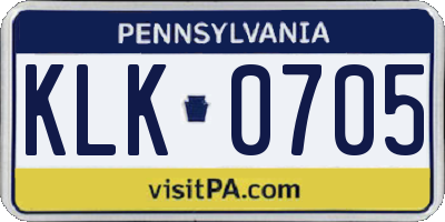 PA license plate KLK0705