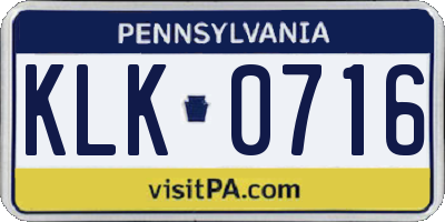 PA license plate KLK0716