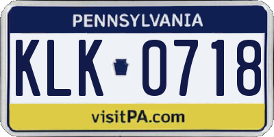 PA license plate KLK0718