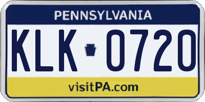 PA license plate KLK0720
