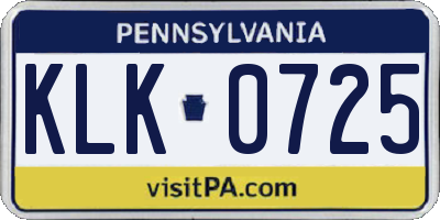 PA license plate KLK0725