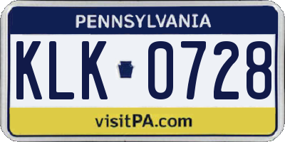 PA license plate KLK0728
