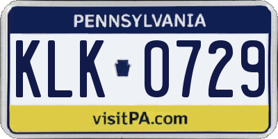 PA license plate KLK0729