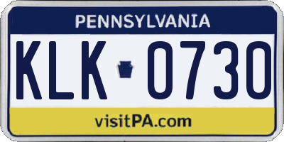 PA license plate KLK0730