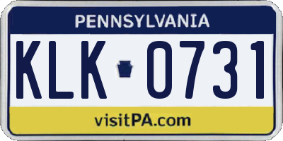 PA license plate KLK0731
