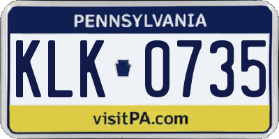 PA license plate KLK0735